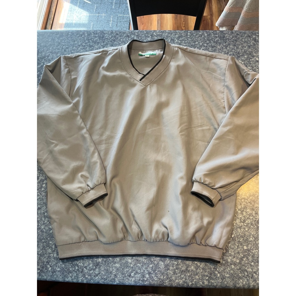 Snake Eyes Windwear Mens Large V-Neck Golf Pullover Windbreaker Tan Taupe L